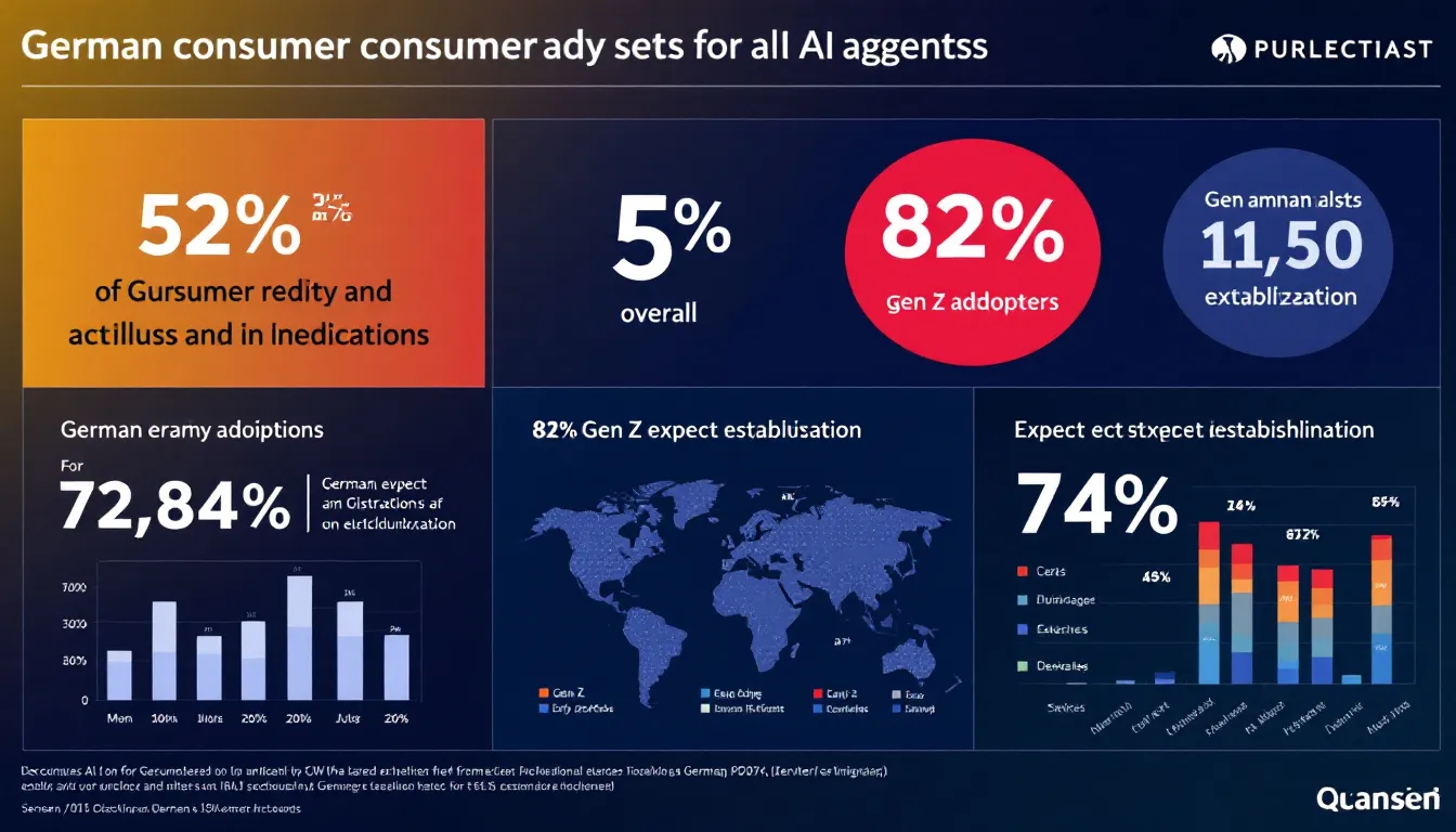 Infografik: Deutsche Bereitschaft für KI-Agenten – 52% Gesamt, 82% Gen Z Early Adopter, 74% erwarten Etablierung