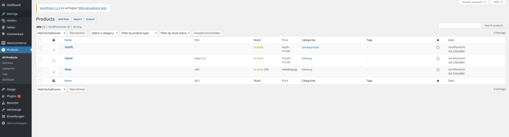 Produktkatalog pflegen in WooCommerce