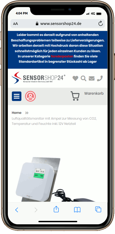 Sensorshop Produktseite Mobil