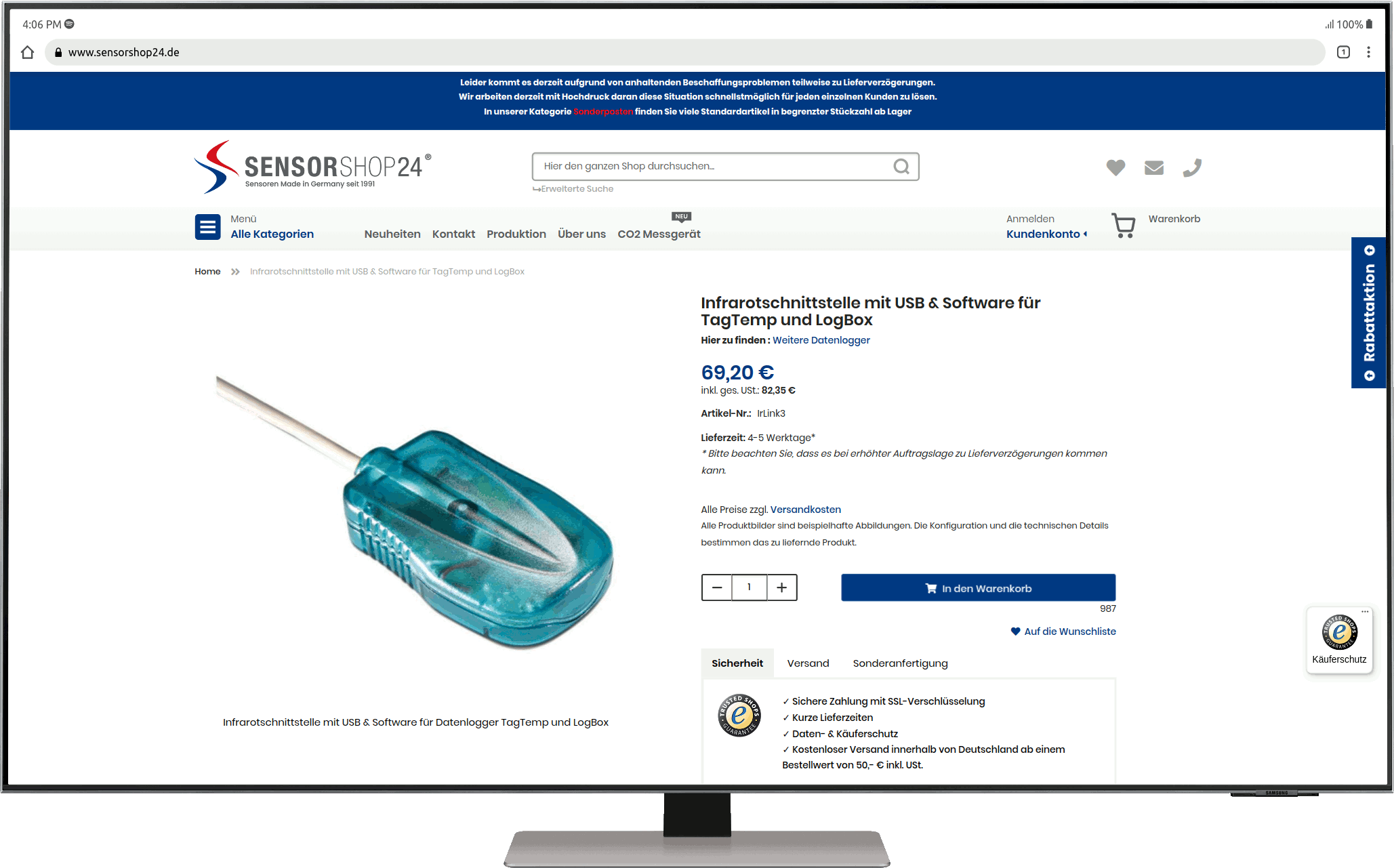 Sensorshop Produktseite
